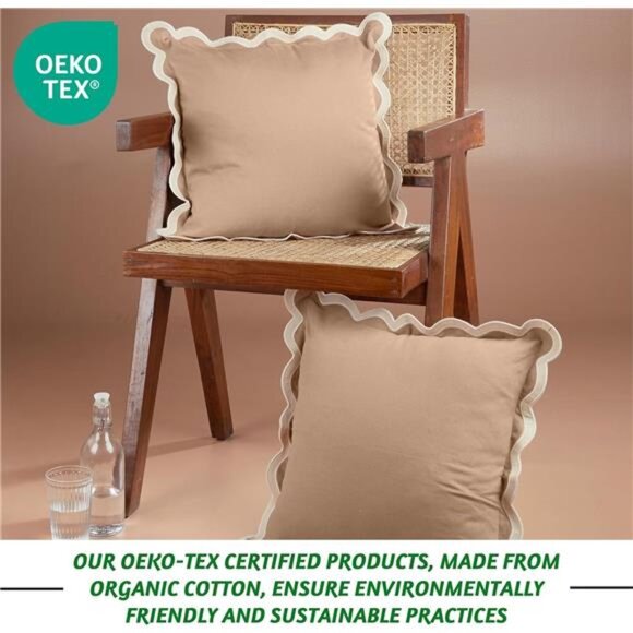 Folkulture Throw Pillow Covers 18x18, Scallop Pillow Cover Set of 2 Decorative - Picture 3 of 7